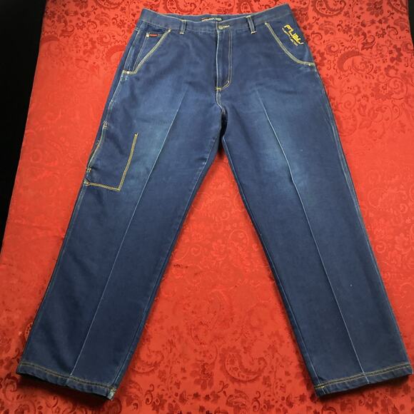 Vintage Y2k FUBU Baggy Jeans Mens 40x34 Blue Raw Denim Skater Wide Leg